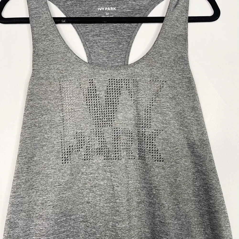 Ivy Park Laser Cut Logo Racerback Tank Top Heather Gray Womens Medium M Workout